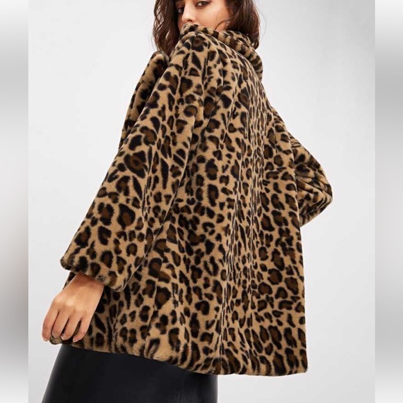 Leopard Print Faux Fur Jacket Coat Animal S-L - Picture 3 of 6